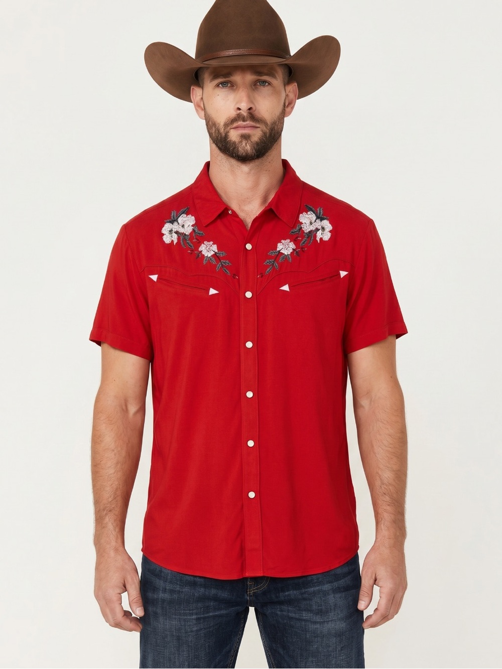 🌻Ariat Red Embroidered Western Snap Shirt Bull Skull Short Sleeve Rodeo Size XL
